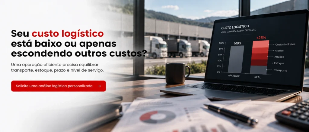 Operação logística conectando Minas Gerais e São Paulo com foco em custo, transporte e nível de serviço.